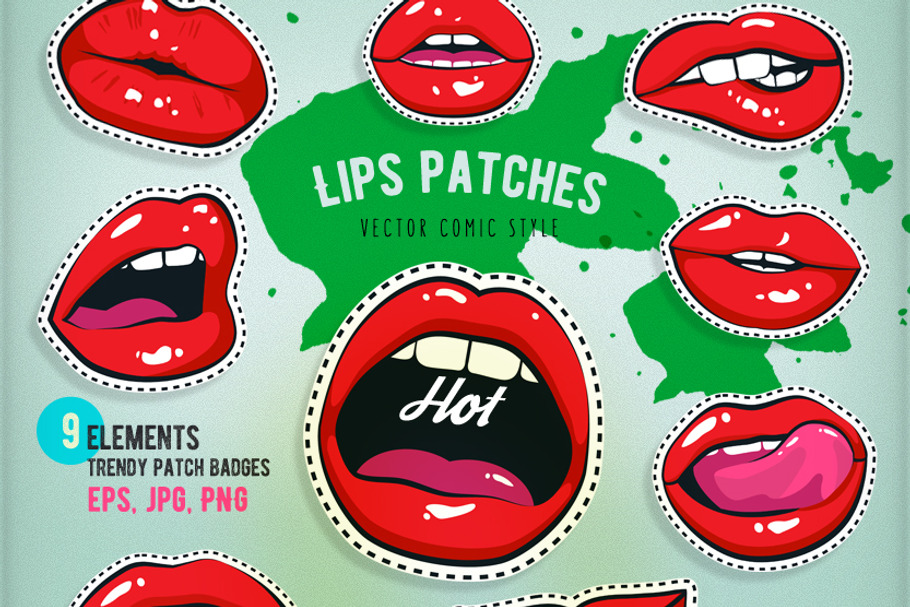 Patch collection girl lips and other in Illustrations - product preview 8