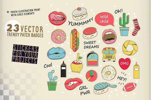 Patch collection girl lips and other in Illustrations - product preview 1