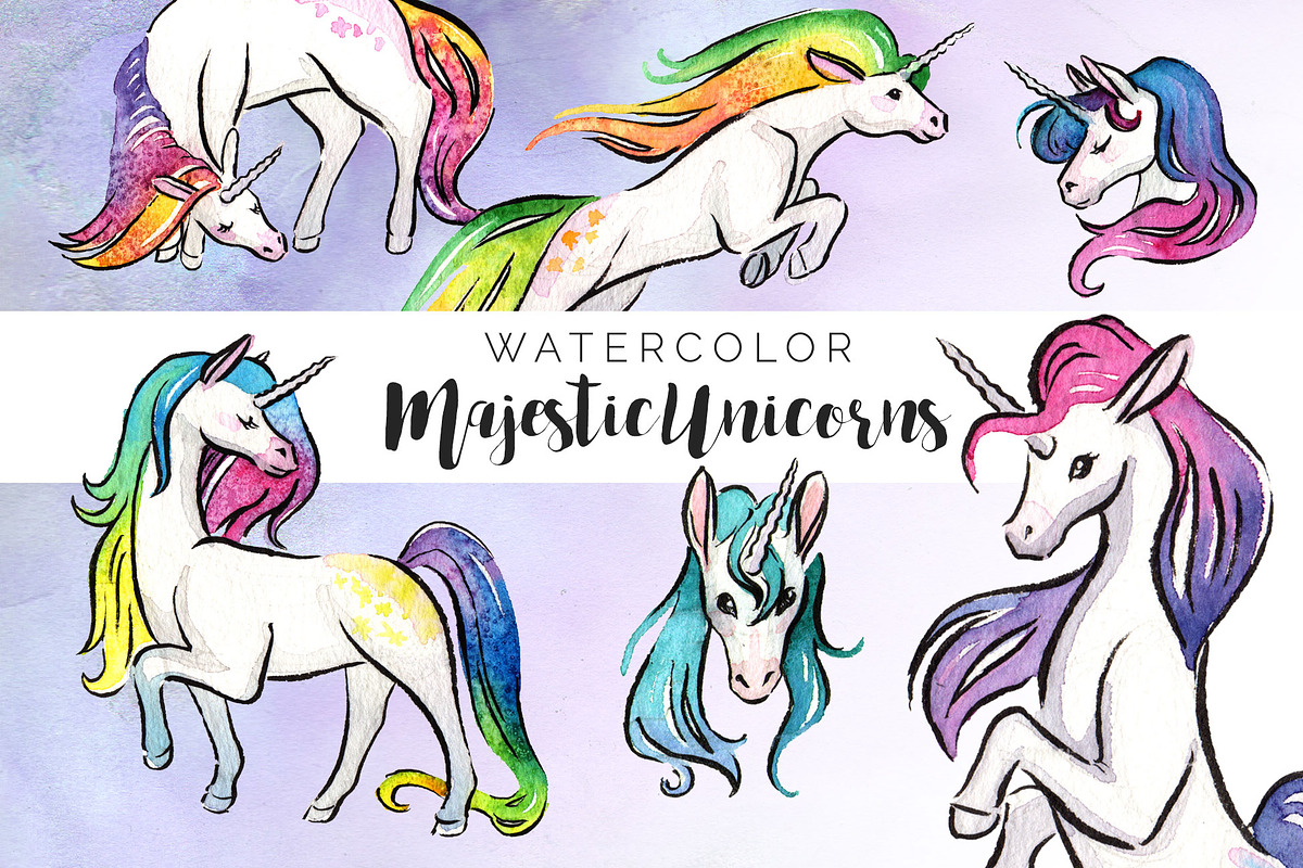Majestic Unicorns Clipart Set in Illustrations - product preview 8