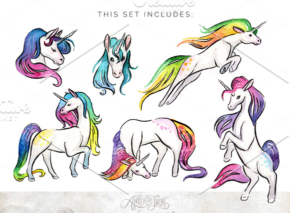 Majestic Unicorns Clipart Set in Illustrations - product preview 1