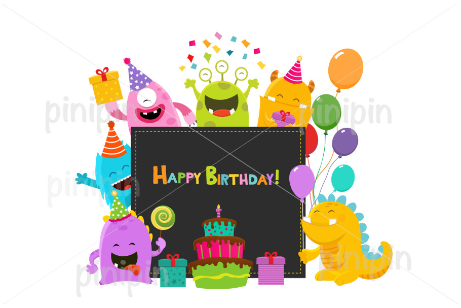 Cute Birthday Monsters Card in Illustrations - product preview 8