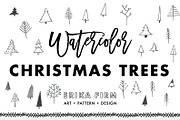 Painted Watercolor Christmas Trees