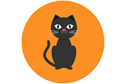 Black cat icon flat