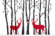 Christmas deer in birch tree forest