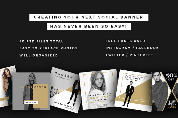 Fashion Social Banner Pack 3 in Instagram Templates - product preview 1