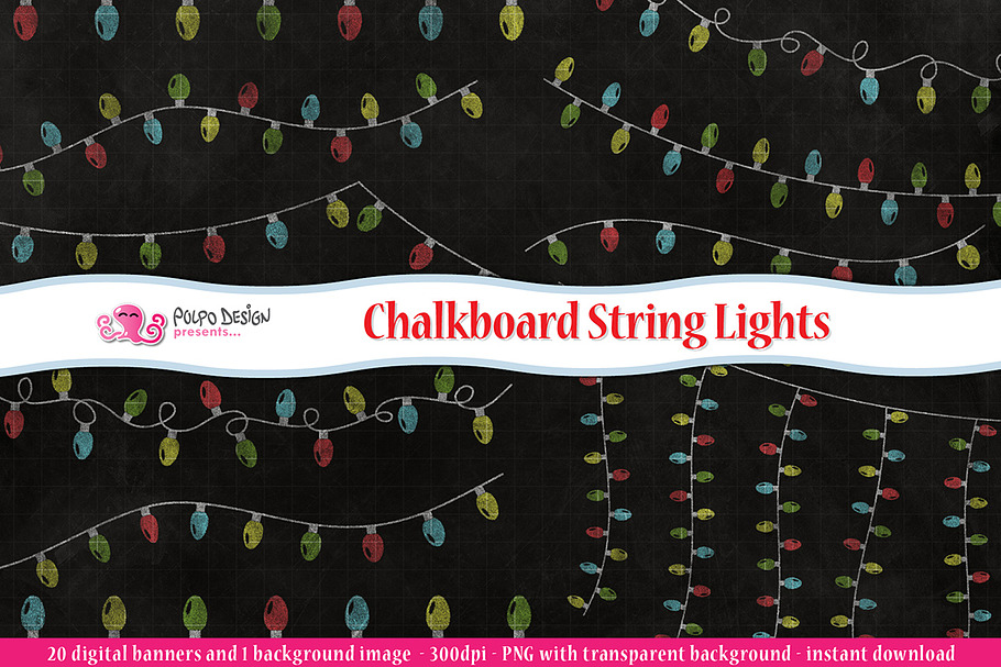 Chalkboard String Lights clipart in Objects - product preview 8