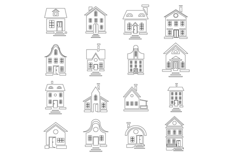 House set in outline style in House Icons - product preview 8