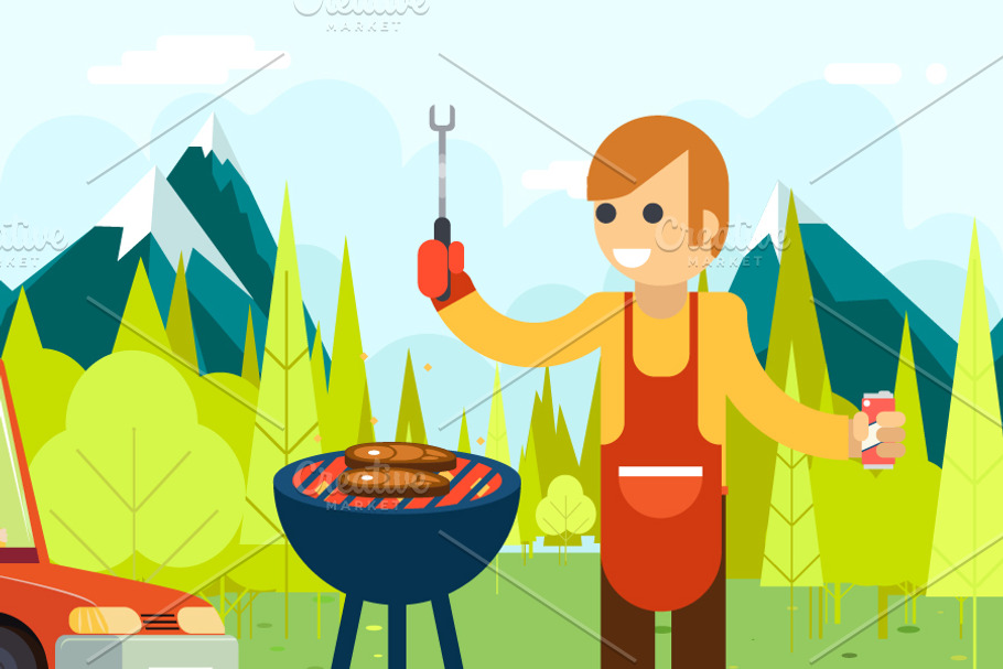 Barbecue cook in Illustrations - product preview 8
