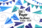 Watercolor Paper Airplanes Clipart