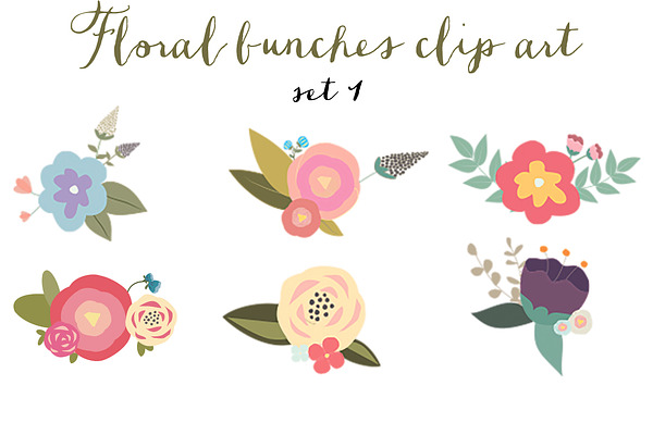 Pretty floral bunches clip art set 1
