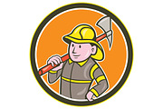 Fireman Firefighter Axe Circle Carto