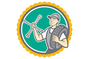 Mechanic With Tire Wrench Rosette Ca