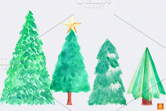 Watercolor Xmas Greenery Clip Arts in Illustrations - product preview 3
