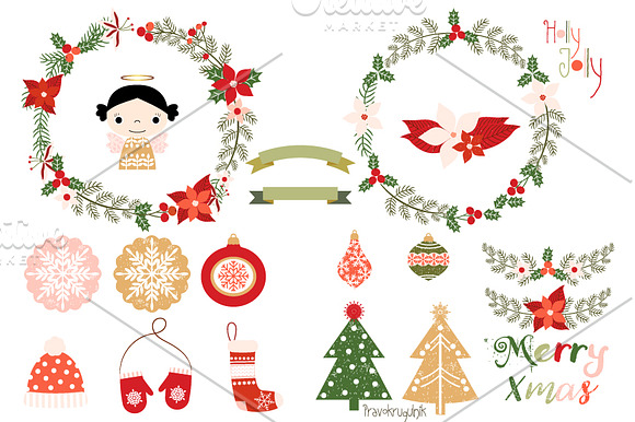 Merry Christmas Wreaths Clipart in Illustrations - product preview 1
