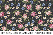 Set Seamless Flowers Rose Chamomile