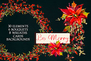 Christmas Watercolor Flowers Clipart