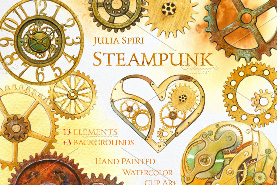 Steampunk. Watercolor Clip Art in Illustrations - product preview 8