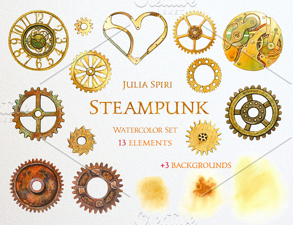 Steampunk. Watercolor Clip Art in Illustrations - product preview 1