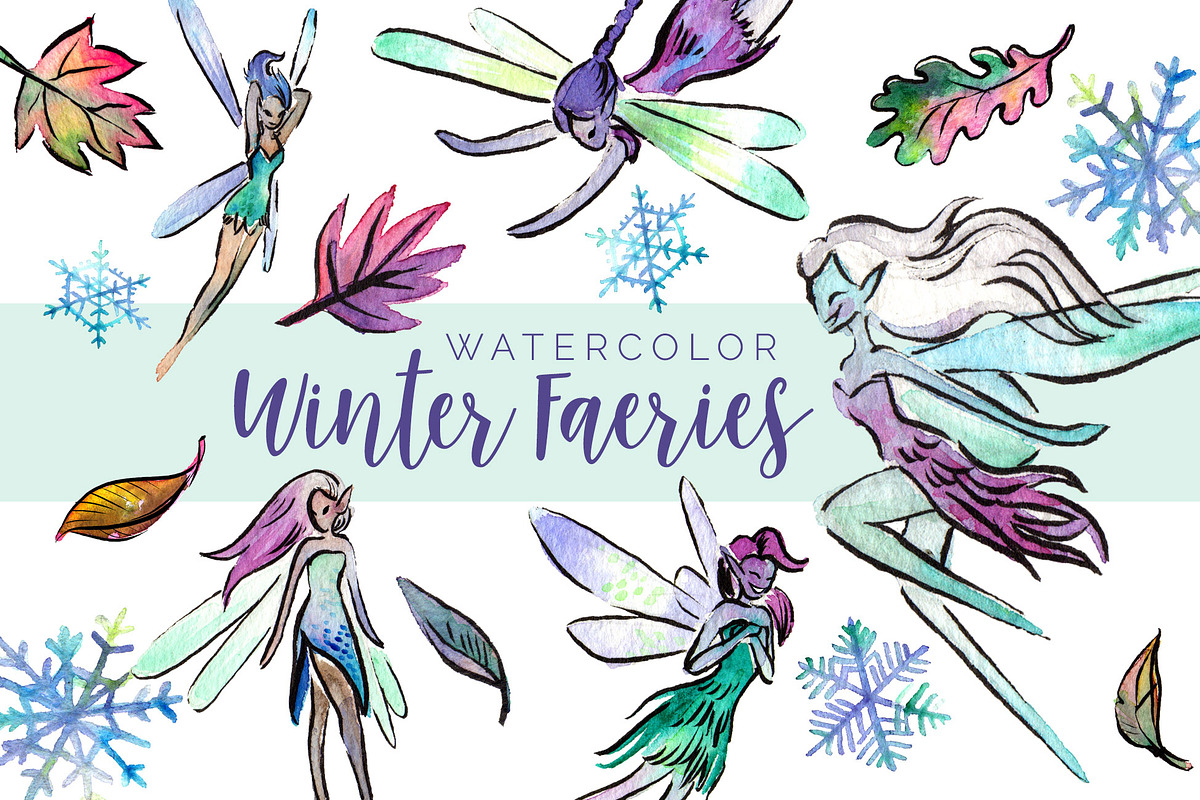 Winter Faeries Watercolor Clipart in Illustrations - product preview 8