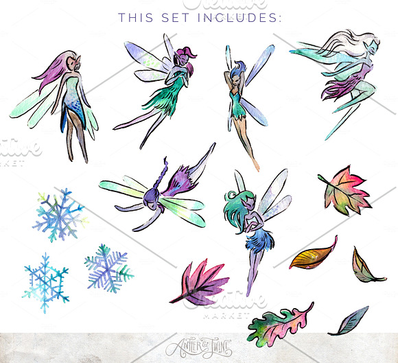 Winter Faeries Watercolor Clipart in Illustrations - product preview 1
