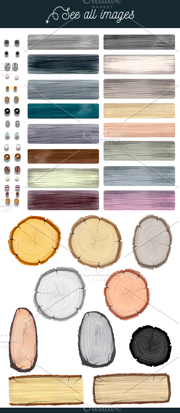 Wooden Design Set in Illustrations - product preview 1