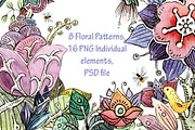 Watercolor Floral Patterns+Set