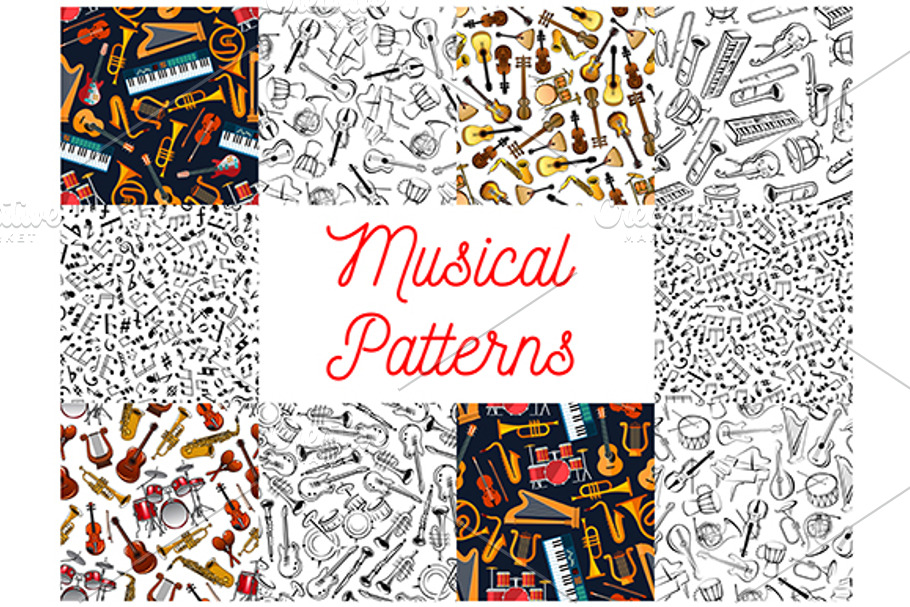 Musical instruments, notes patterns in Patterns - product preview 8