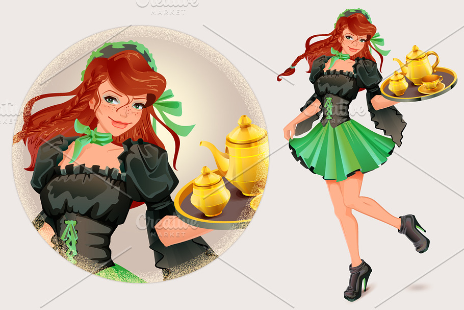 Beautiful woman waiter in Illustrations - product preview 8