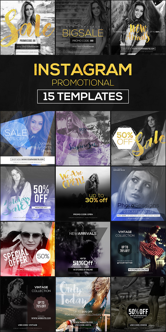 60 Instagram Templates Bundle #3 in Instagram Templates - product preview 1