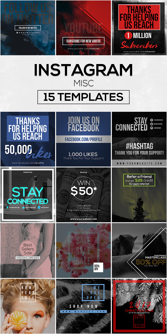 60 Instagram Templates Bundle #3 in Instagram Templates - product preview 4