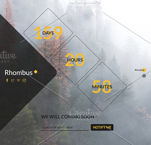 Rhombus Coming Soon PSD Template in Website Templates - product preview 2