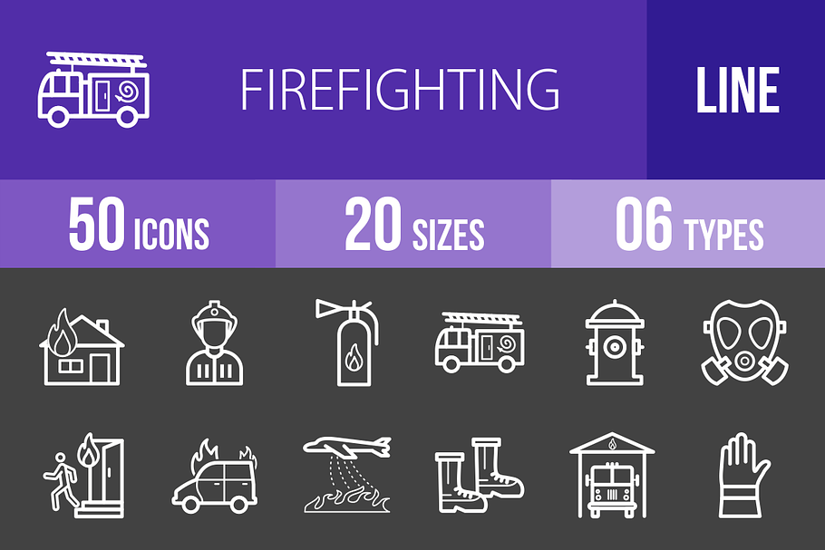 50 Firefighting Line Inverted Icons