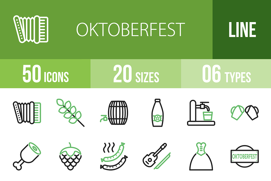 50 Oktoberfest Line Green Icons