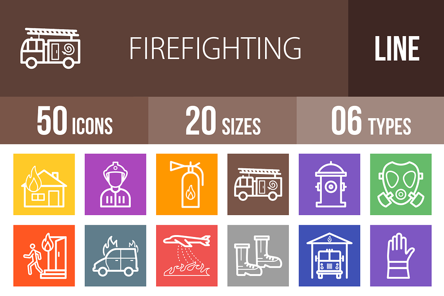 50 Firefighting Line Multicolor Icon
