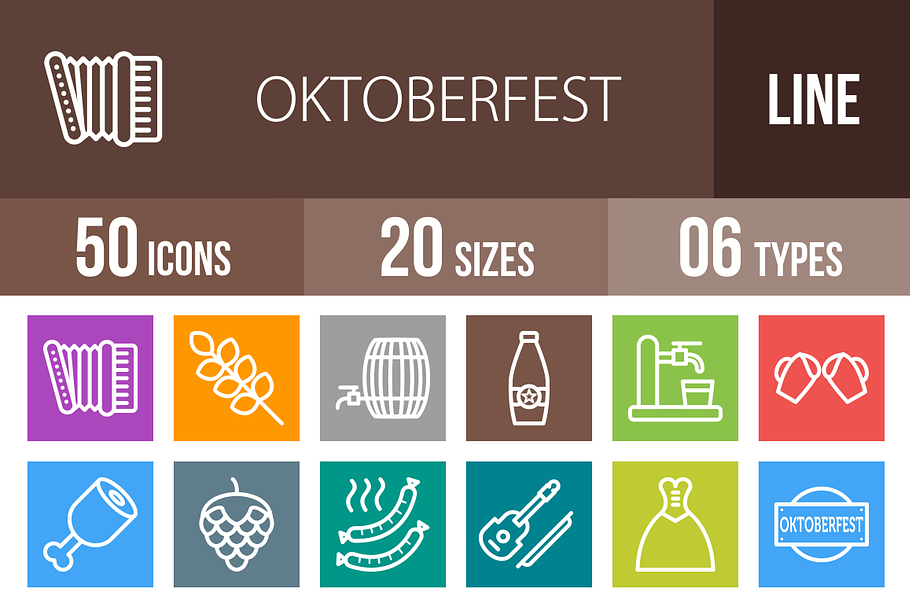 50 Oktoberfest Line Multicolor Icons