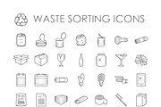 Waste sorting evector outline icons