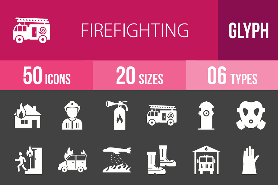 50 Firefighting Glyph Inverted Icons