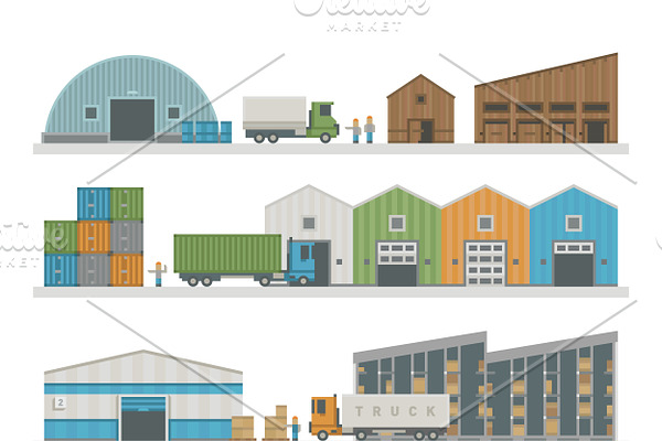 Warehouse buildings industry vector