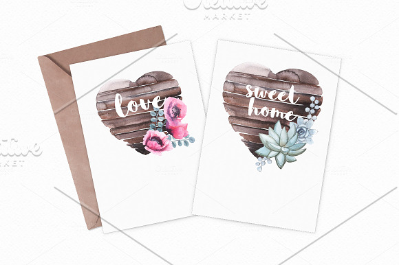 Watercolor Wooden Hearts in Illustrations - product preview 3