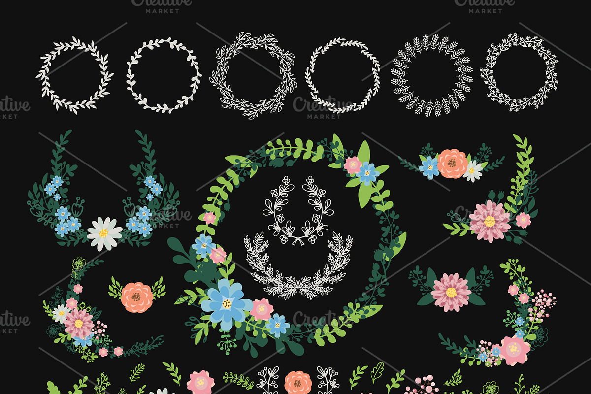Nature flowers floral wreath vector in Illustrations - product preview 8
