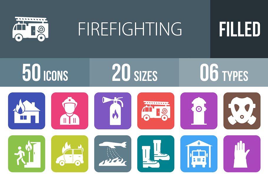 50 Firefighting Round Corner Icons in Graphics - product preview 8
