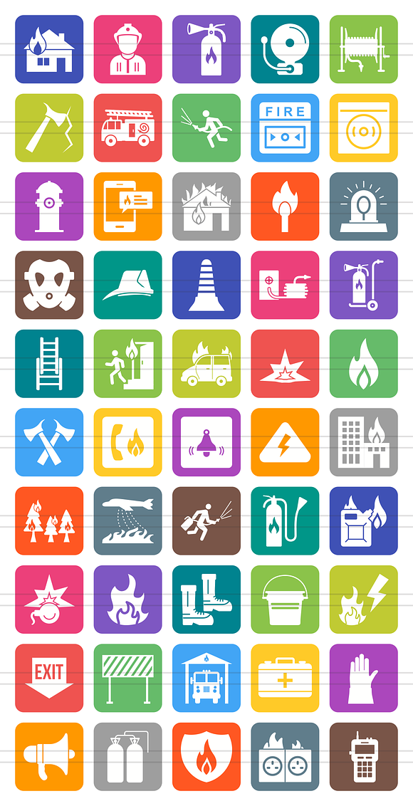 50 Firefighting Round Corner Icons in Graphics - product preview 1