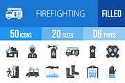 50 Firefighting Blue & Black Icons