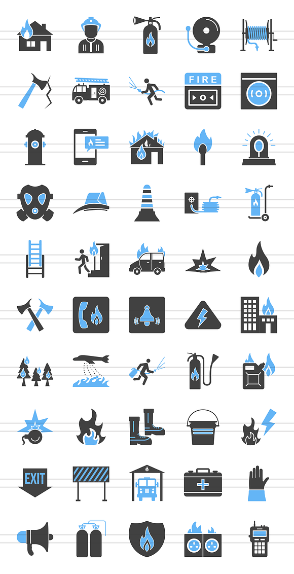 50 Firefighting Blue & Black Icons in Graphics - product preview 1