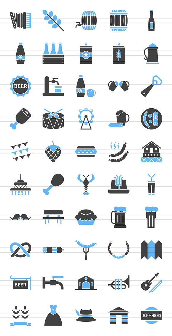 50 Oktoberfest Blue & Black Icons in Icons - product preview 1