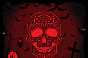 Skull Happy Halloween red 