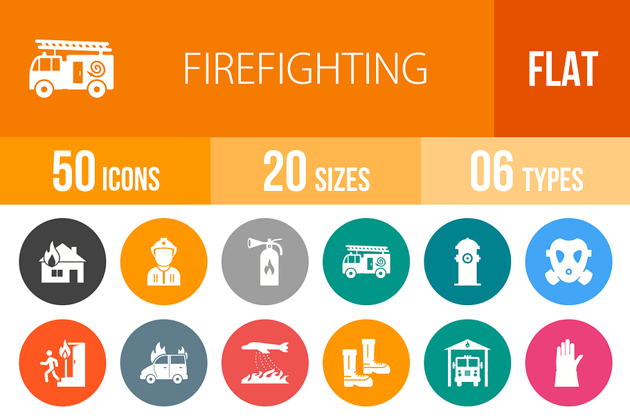 50 Firefighting Flat Round Icons in Graphics - product preview 8