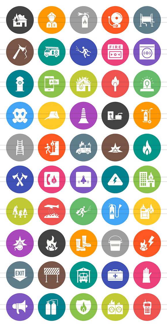 50 Firefighting Flat Round Icons in Graphics - product preview 1