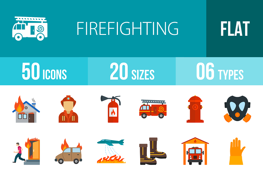 50 Firefighting Flat Icons