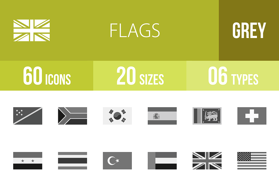 60 Flags Greyscale Icons in Graphics - product preview 8